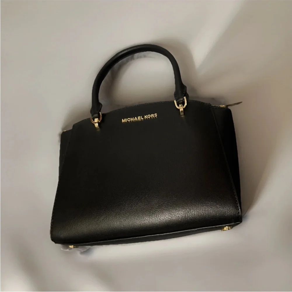Michael Kors Ellis Small  Satchel Black Leather Handbag NWOT - Picture 2 of 11